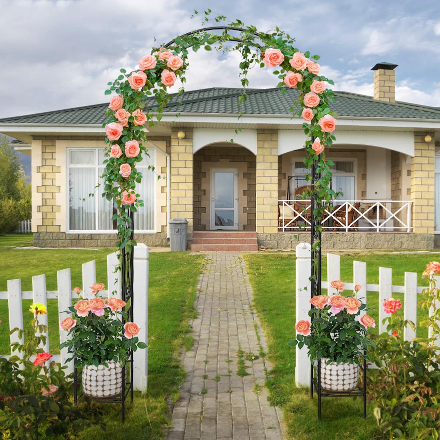 Skcoipsra Garden Arch Arbor with Planter Boxes,Metal Trellis for Climbing Plants Outdoor, Wedding Arch Archway for Ceremony Party Decorations Pergola for Backyard, Lawn, Patio, Yard