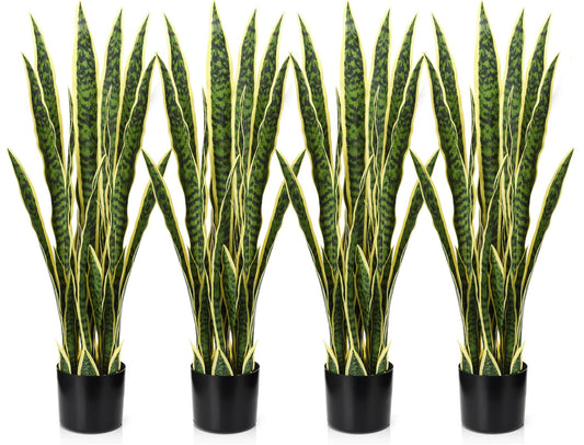 Crowye 4 Pack 3.15 Ft Tall Artificial Snake Plant Faux Sansevieria Plant Large Fake Snake Bulk in Pot for Home Office Housewarming Gift