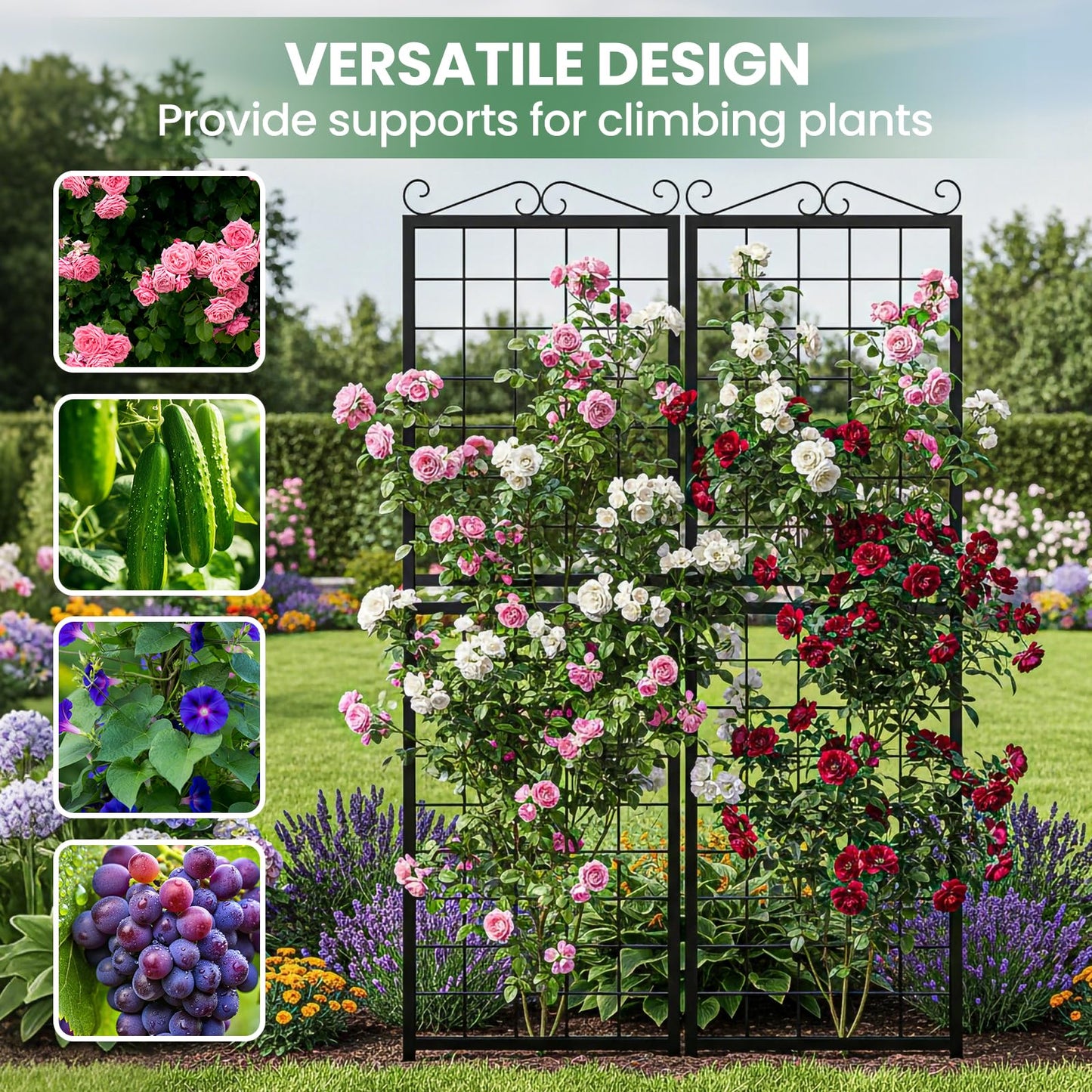 2 Pack 71 Inch Metal Garden Trellis for Climbing Plants, Thickened Square Tube Metal Garden Trellis for Vines Plant Rose Vegetable Support,Large Decorative Outdoor Trellis