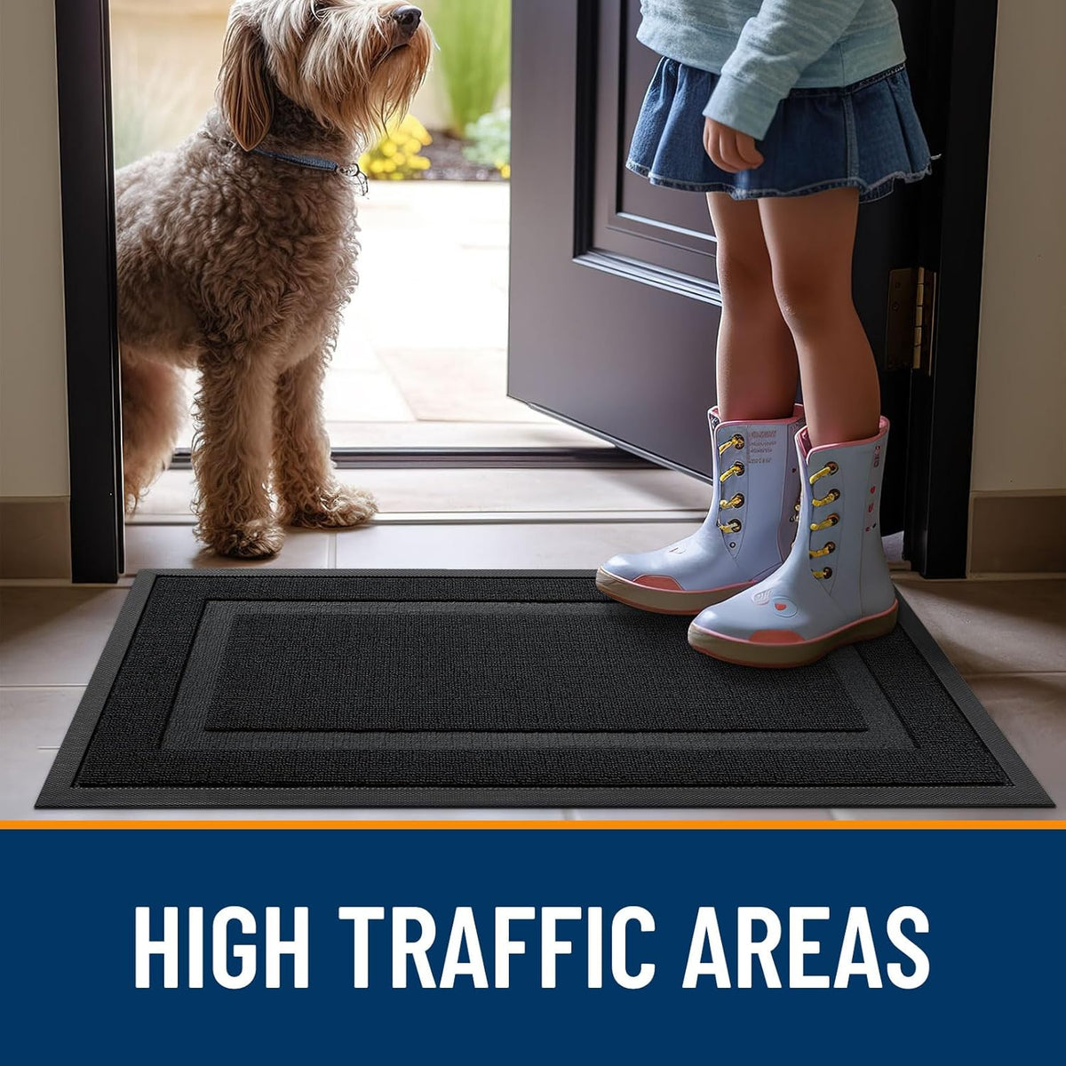 OLANLY Waterproof Front Door Mat | All-Season Indoor Outdoor Doormat, Easy Clean, 47x23, Jet Black