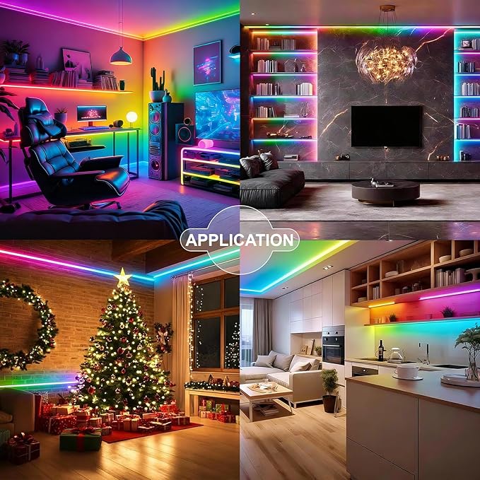 RGB Smart IC COB LED Strip Light, 80ft Light Strip, UL-Listed 24V Color Flowing Strip Light Multicolor Flexible Tape Lights with APP Control/Music Mode,for Bar Counter, Cabinet DIY Decoration（2 Rolls）