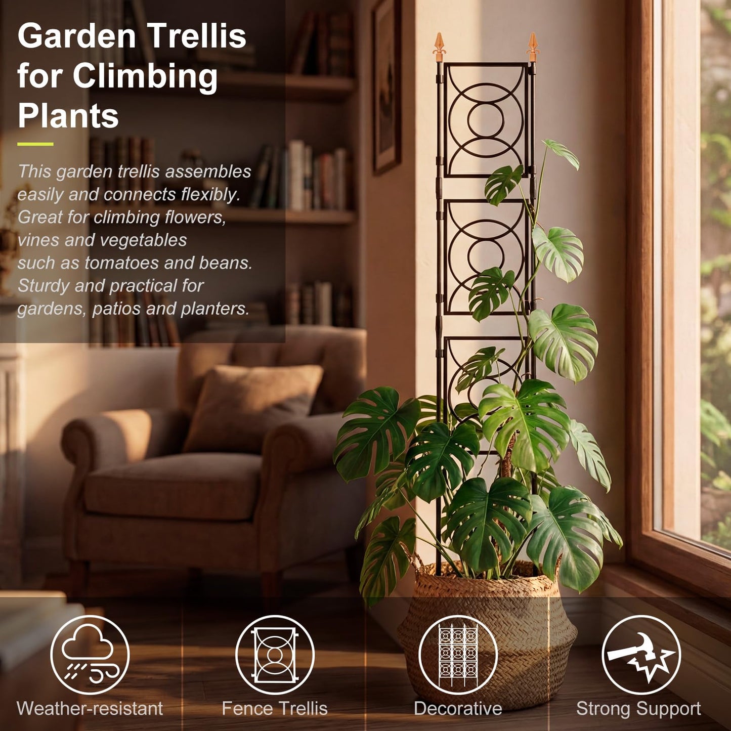 Trellis for Climbing Plants Indoor Outdoor, 24 Rifny Tall Garden Trellis Flower Rose Cucumber Trellis for Vines Pea Support, Wall Large Plant Trellis Fence with Plastic Plastic Screen Frame, 6.2 FT