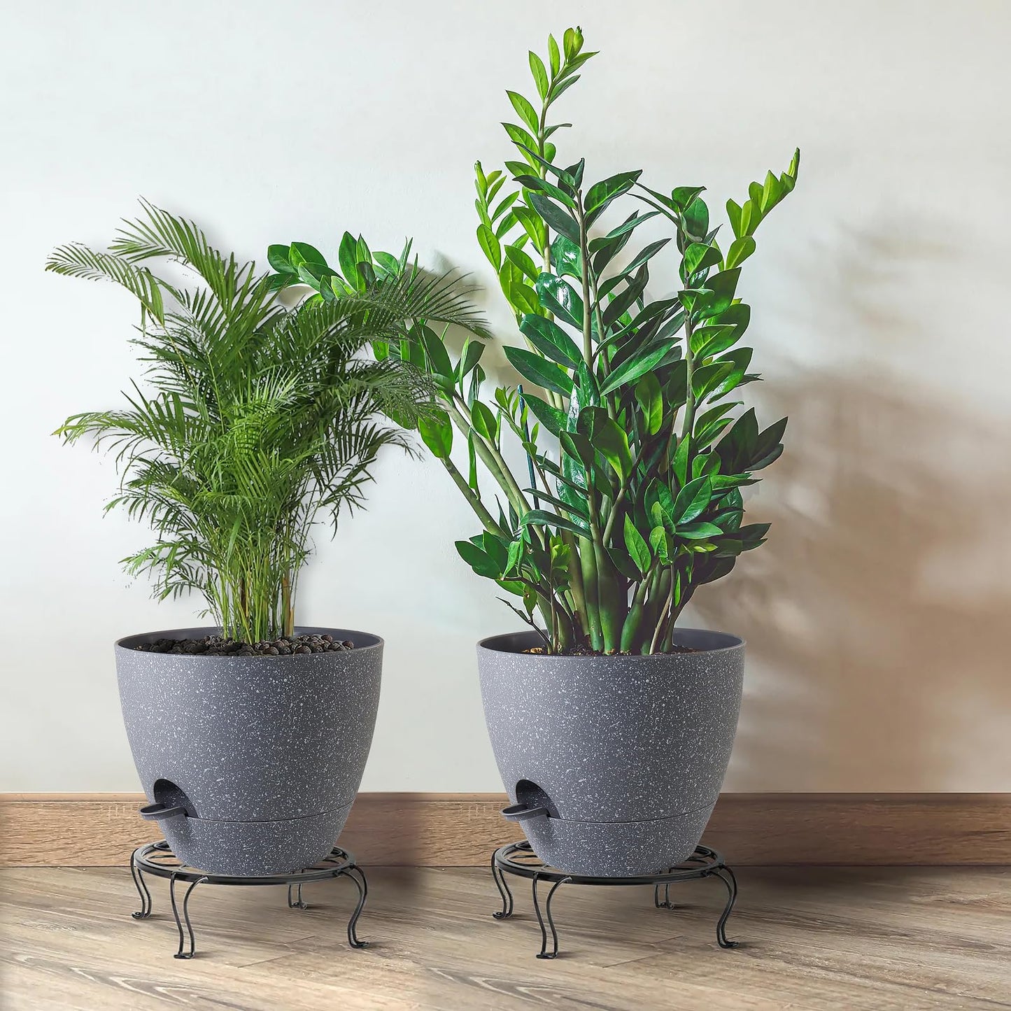 UOUZ 12inch 2Pack Large Self Watering Planters, Plastic Plant Pots with 60oZ Removable Deep Reservoir and Multi Mesh Drainage Holes for Indoor Outdoor Garden Plants and Flowers, Grey Speckles