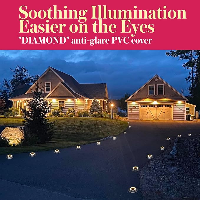 Solar Ground Light 8 Packs, Upgraded 16-LEDs Solar Outdoor Light for Patio, Mower-Friendly Withstand 200lbs Solar Powered Lights, IP66 Waterproof & Reusable Spike, Warm White