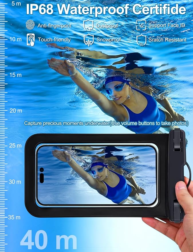 Famoby Up to 8.3" 5 Pack Multicolor Universal Waterproof Phone Pouch, Phone Waterproof Case Dry Bag,Protection Level: IP68,Outdoor Sports for Apple iPhone,Samsung,and More,White,Blue,Red,Purple,Yellow