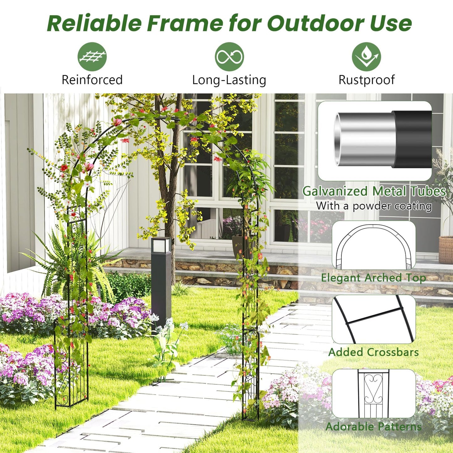 Giantex Garden Arch Trellis - 7.9 ft Metal Arbor Pergola for Climbing Plants Rose Clematis Vines, Wedding Archway Arbour for Party Ceremony Backdrop Stand Outdoor Garden Yard Lawn Decoration