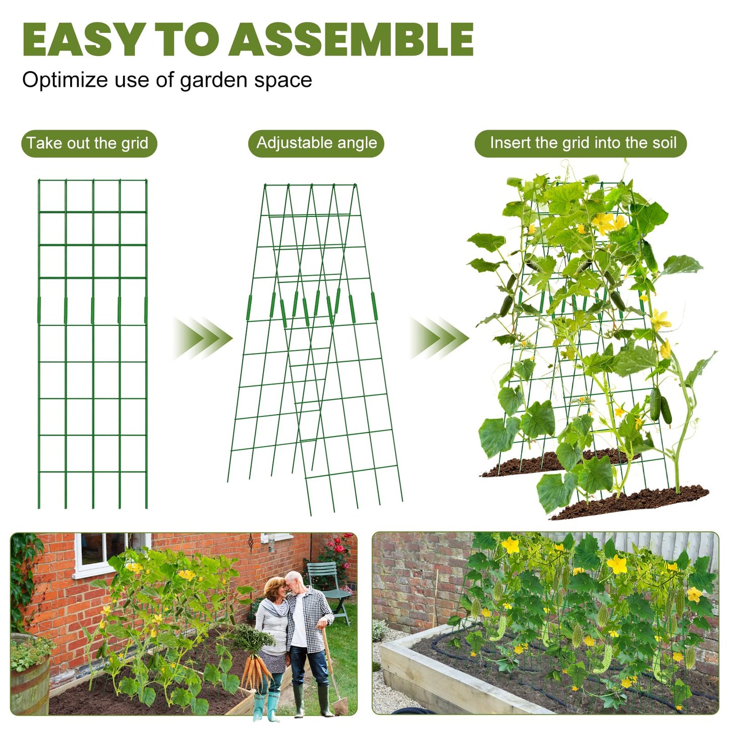 UrGROWA Cucumber Trellis 2 Pack, 59" H Foldable A-Frame Garden Trellis for Raised Bed Garden Grow Support with Plant Support Clips, Twist Ties for Cucumber,Tomato, Climbing Plants and Flowers