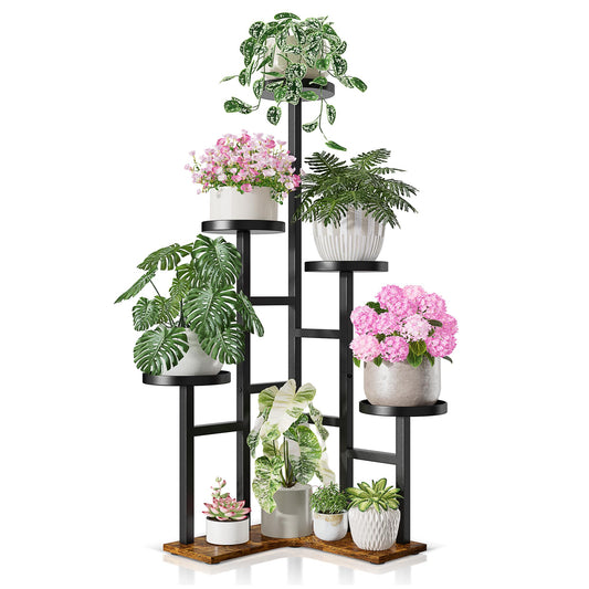 NQW 5 Tiered Plant Stand Indoor with 7.1 Inch Wide Tray, Corner Metal Plant Stand Outdoor Tall Flower Holder Stand, Tall Rack for Display Shelf for Patio Porch Office LivingRoom - BlackDisk
