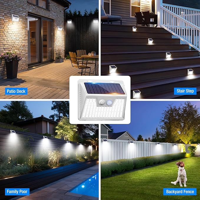 Peasur Solar Lights Outdoor Waterproof, 24Pack 140LED Bright Motion Sensor Security Lights 3 Modes, Solar Powered Fence Wall Light for Garden Yard Outside(Cool White)