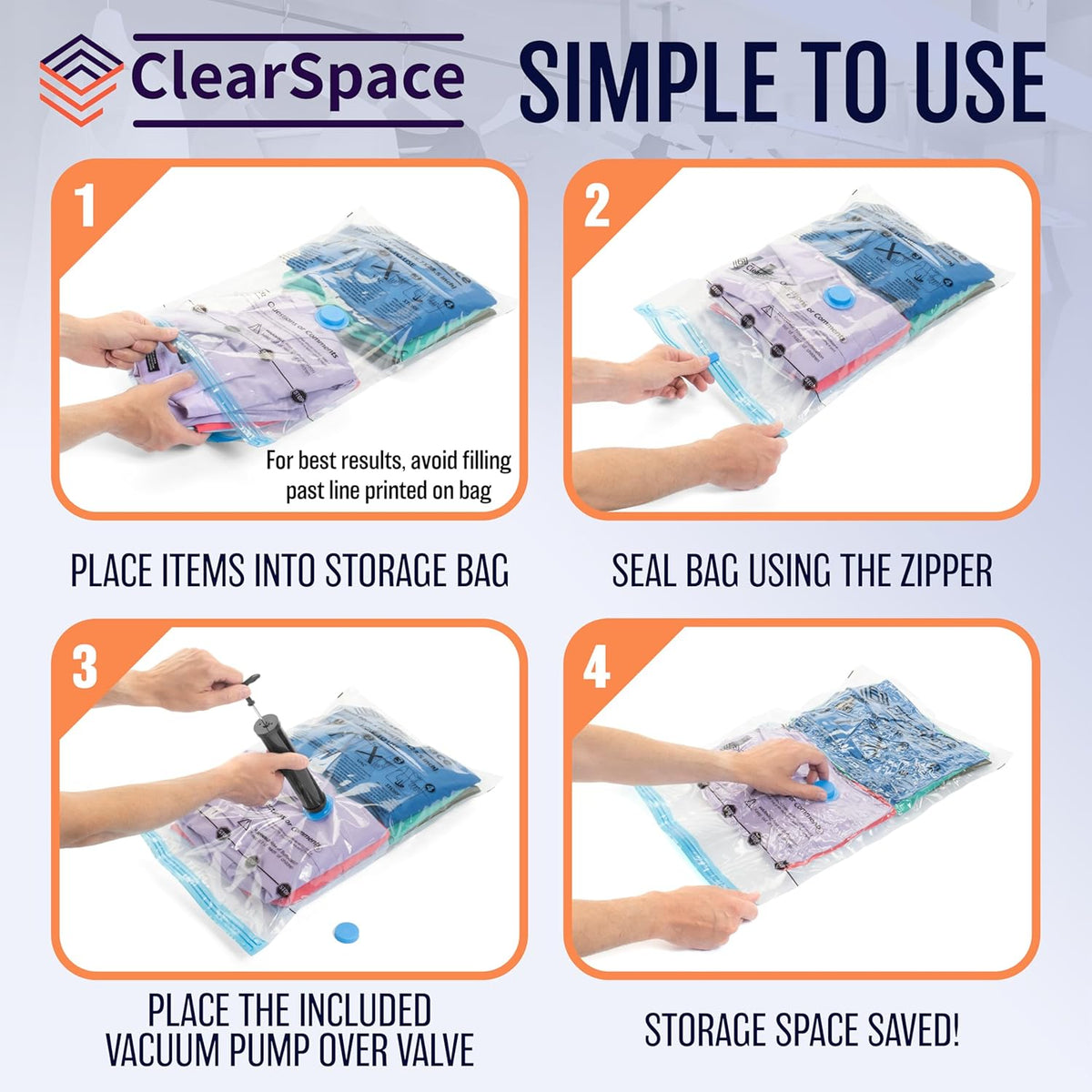 Skiennix Vacuum Seal Bags - Jumbo Space Saver for Clothing & Blankets | Hand Pump Included