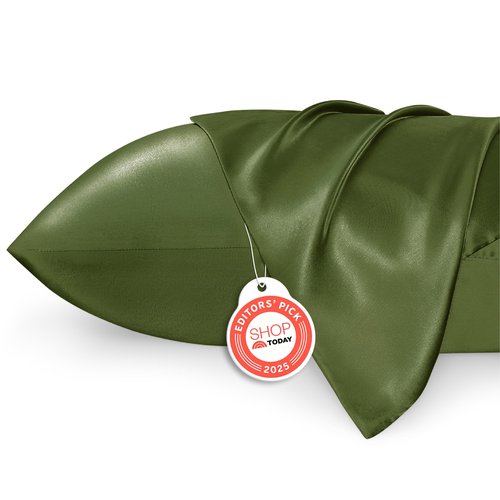 Bedsure Satin Pillowcase 2 Pack Similar to Silk Pillow Cases Standard Size, Pillow Case for Hair with Envelope Closure, Olive Green Room Decor Aesthetic Gifts for Women, Moss, 20x26 Inches, 2pcs