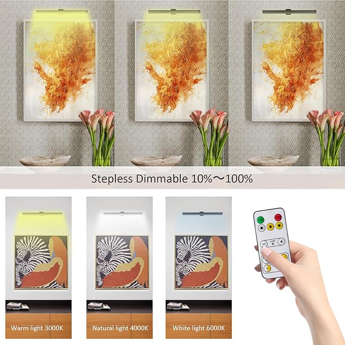 MIOBLUE LED Picture Lights with Remote, 16in Metal Battery Operated Picture Light,Rechargeable Display Lamp,Dimmable Dartboard Light with Timer for Frame Wall Portrait Art, 2Pack
