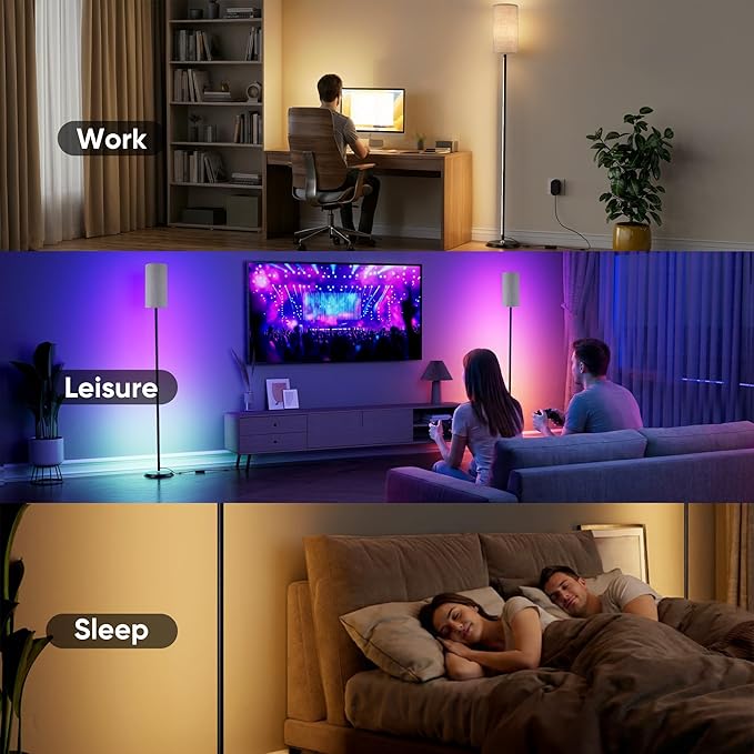 PARTPHONER RGBIC Floor Lamp, 1000 Lumen Smart Modern Floor Lamp with 16 Million DIY Colors & Dual Light, LED Corner Standing Lamp Featuring Music Sync, App/Remote Control for Living Room, Bedroom