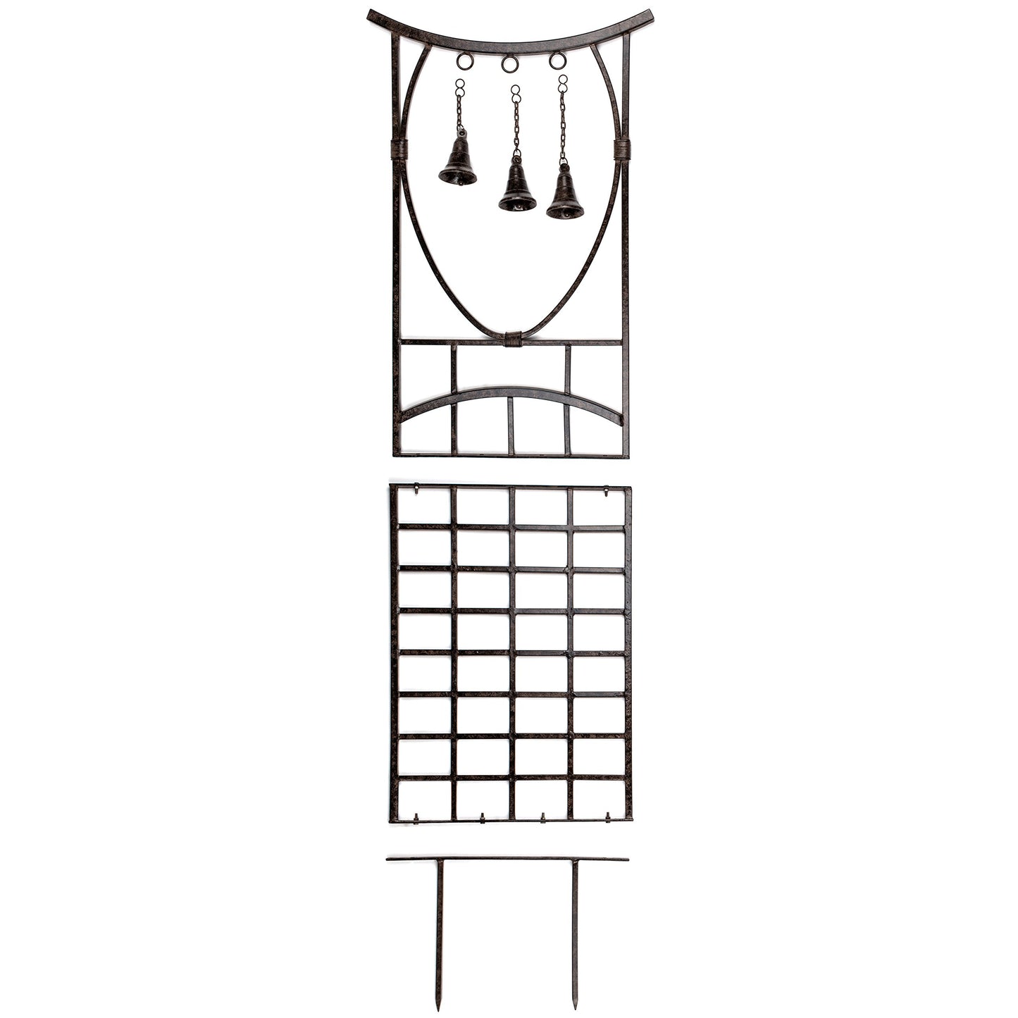 H Potter Bell Garden Trellis 67" Installed Height — 26-Lb Heavy Duty Iron Climbing Trellis with Decorative Bells — 79" Overall with Ground Spikes, Freestanding Outdoor Trellis