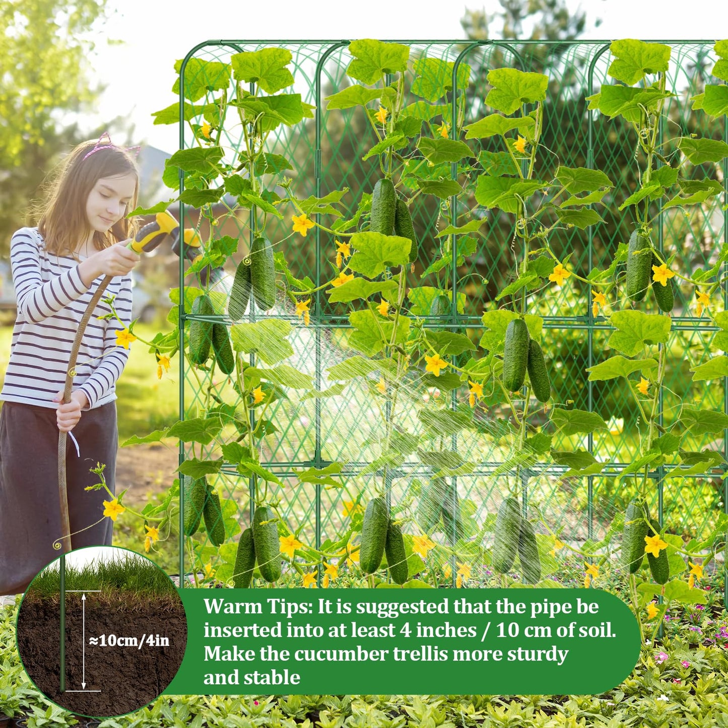 Cucumber Trellis for Raised Bed 5.4x5.5ft U-Shape Adjust Metal Garden Trellis for Climbing Plants Outdoor with Climbing Net Vegetable Arch Trellises Support Plant for Tomato Pea Fruit Squash Trellises
