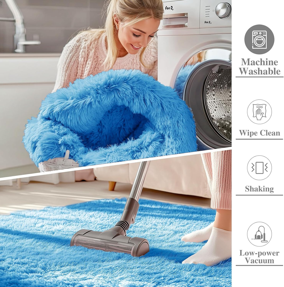 OLANLY Large 5x8 Machine Washable Area Rug - Soft Fluffy Shaggy Carpet for Living Room & Bedroom - Bright Blue