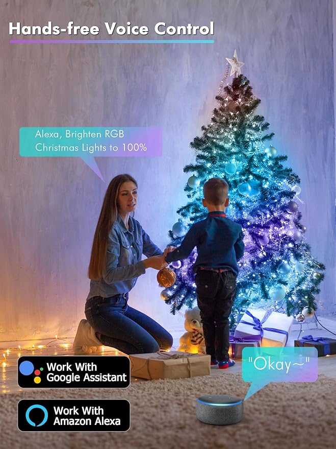 BrizLabs Smart Fairy Lights, 33ft 100 LED Color Changing Fairy Lights Work with Alexa/Google Home, WiFi Pastel Easter Light Dimmable RGB Twinkle Starry Light for Xmas Tree Home Party Easter Halloween