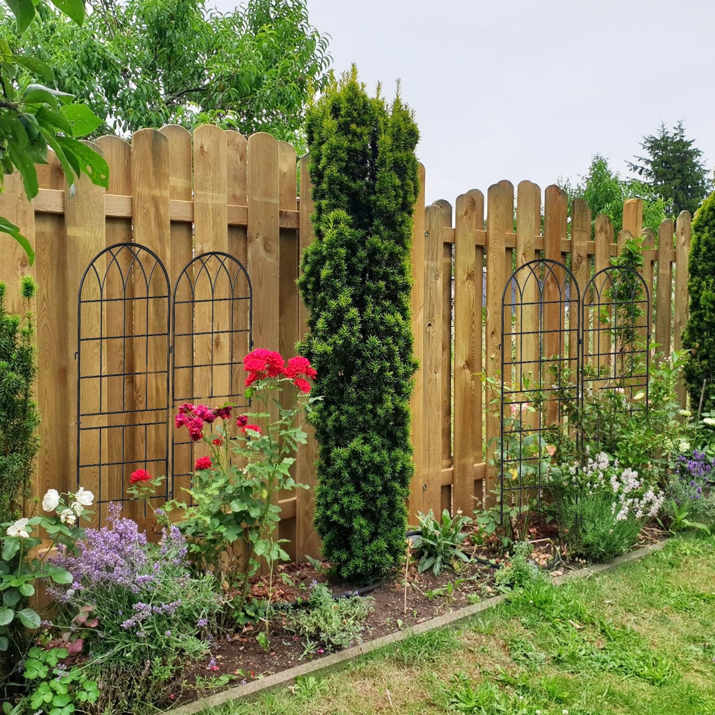 DoCred 4 Pack Garden Trellis for Climbing Plants, 59 Inch Metal Plant Trellis for Plant Support, Large Decorative Outdoor Trellis for Climbing Vegetable Flower Rose Vine Cucumber, Black