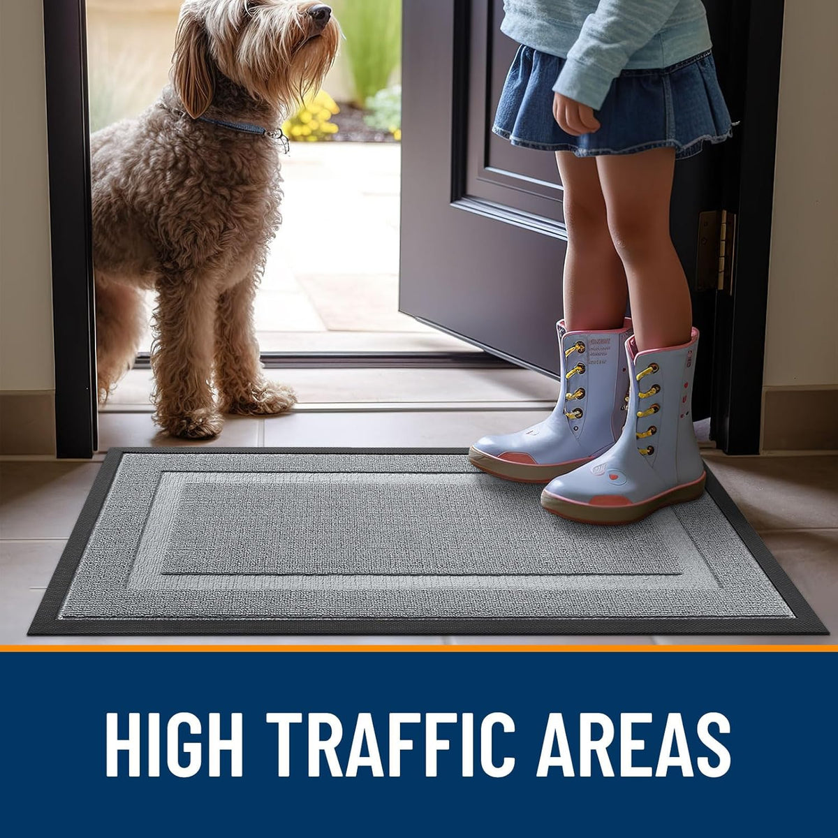 OLANLY Indoor Outdoor Doormat - Waterproof All-Season Rubber Mat, Easy Clean, 29.5x17, Ash Gray