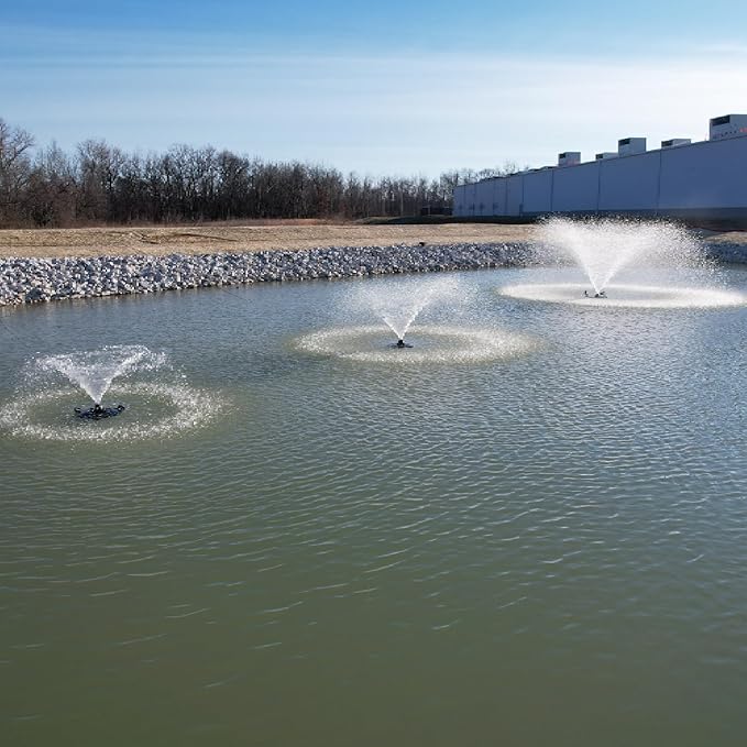 HALF OFF PONDS Floating Fountain, 1.5 HP Pond Aerator, 100 ft Cord, 12,500 GPH Water Pump, 11 Spray Patterns, Energy-Efficient, White LED Lights, for Large Ponds, Lakes & Water Gardens
