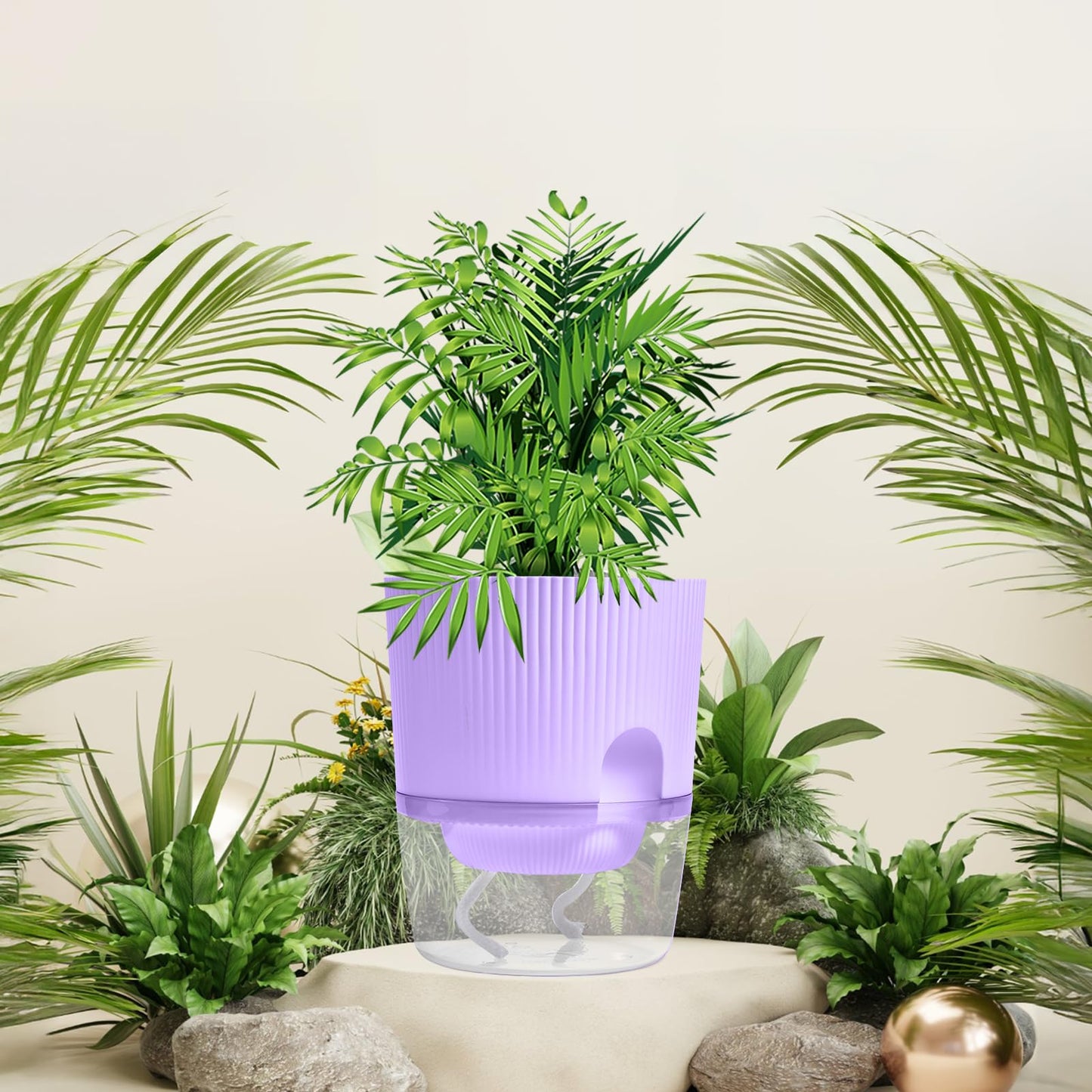 Eurysman 3 Pack - 5.5 Inch Self Watering Planter Pots for Indoor Plants - African Violet Pots with Wick Rope - Purple