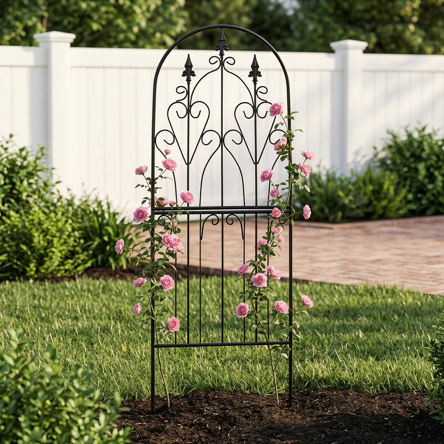 SCENDOR Garden Trellis for Climbing Plants 59" H x 21.7" W Metal Unique Design Decorative Garden Structure Weather-Resistant Lattice Outdoor Decor Flowers Roses Vine Ivy Clematis Black Coating