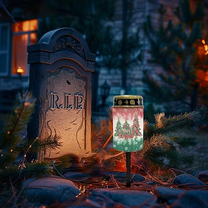 Christmas Tree Prayer Cemetery Solar Lights for Grave Cemetery Decor Candle Lamp Cross and Floral Grave Solar Lights Christmas Decorations