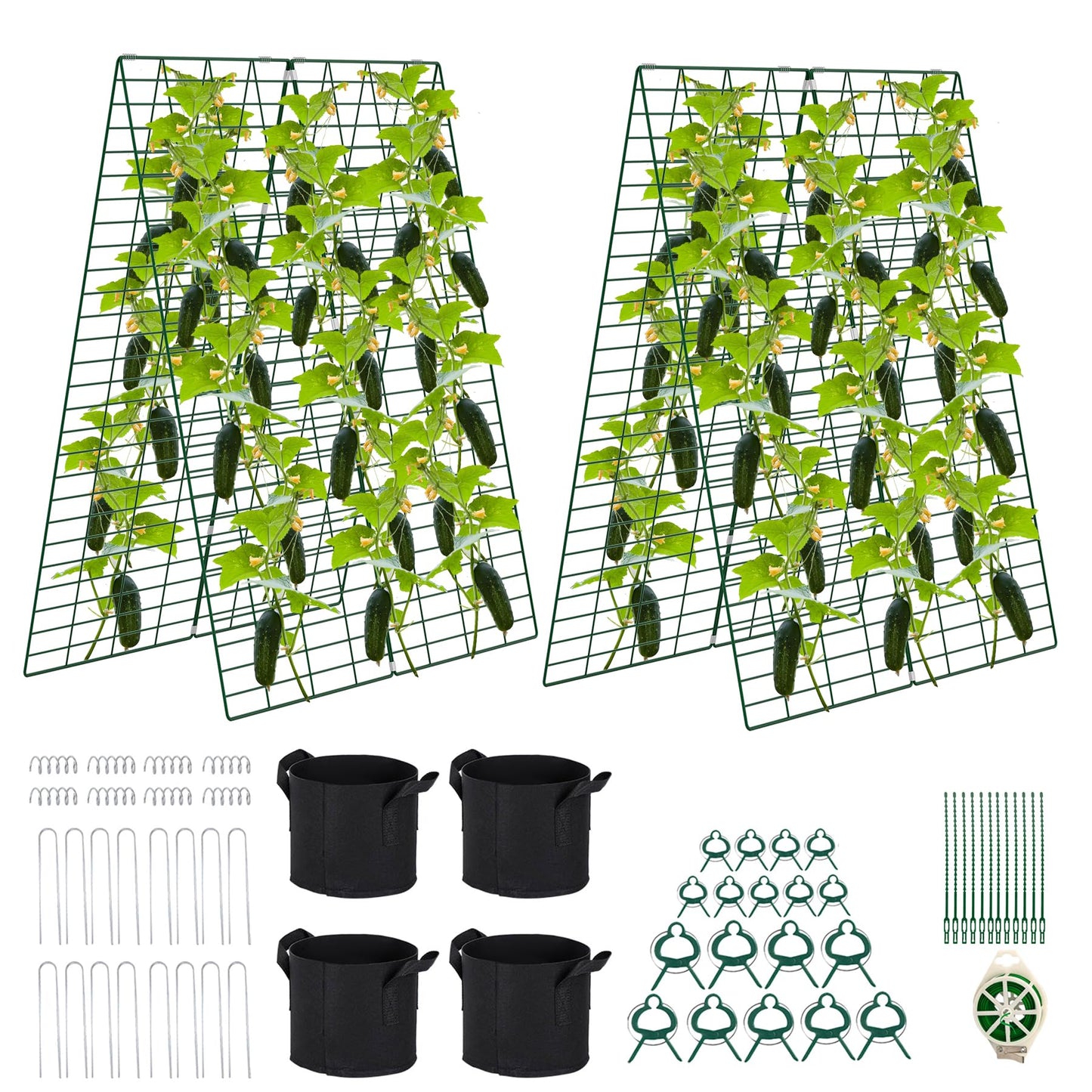 Toriexon Foldable Cucumber Trellis - 2 Pack, 48" L x 34" W A-Frame Trellis, Climbing Plants Support Raised Bed Trellis with Twist Ties & Plant Bags for Outdoor Yards Gardens