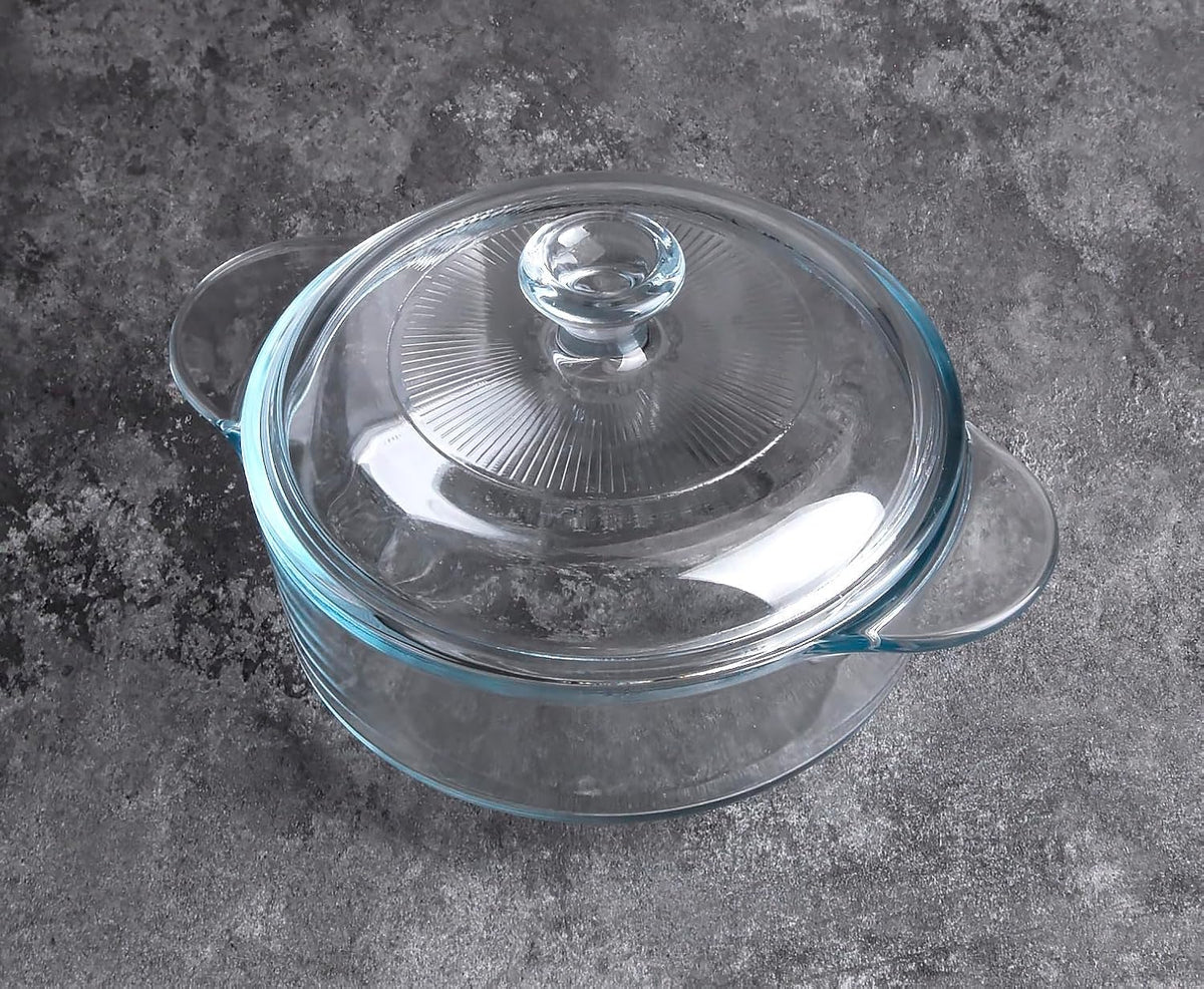 Skiennix Clear Round Glass Casserole - 1-Quart Baking Dish with Lid | Oven, Freezer & Dishwasher Safe