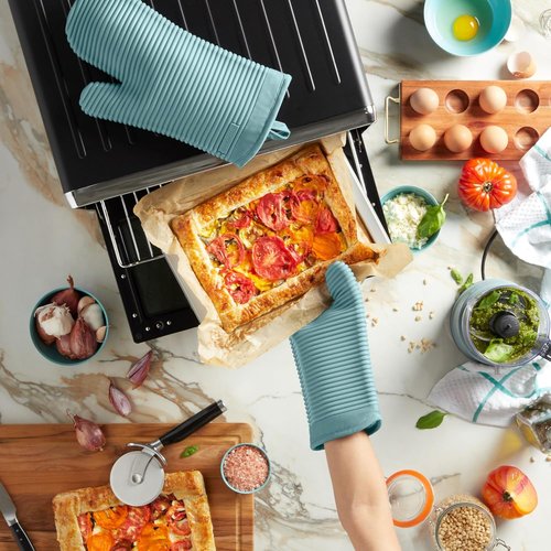 KitchenAid Ribbed Soft Silicone Oven Mitts - 2-Pack Set, 7.5"x13", Mineral Water Aqua
