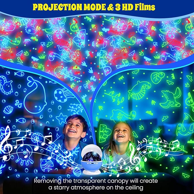 Night Light Projector,Night Light for Kids Room with Remote and Timer,360° Rotation,3 Projection Films,18 Light Modes,8 Lullaby Songs,Kids Night Lamp, Christmas Birthday Gifts for Boys Girls (Blue)