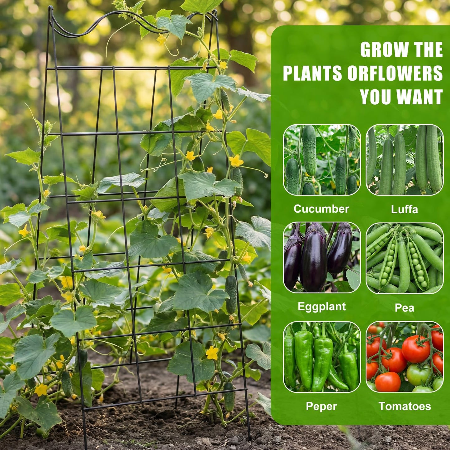 Wesiti 2 Pack A Frame Garden Trellis for Raised Bed, 16.5 x 40 Inch Heavy Duty 5 mm Steel Cucumber Trellis Foldable Climbing Plant Support for Cucumbers Tomatoes Peas Squash Zucchini Vine Vegetables