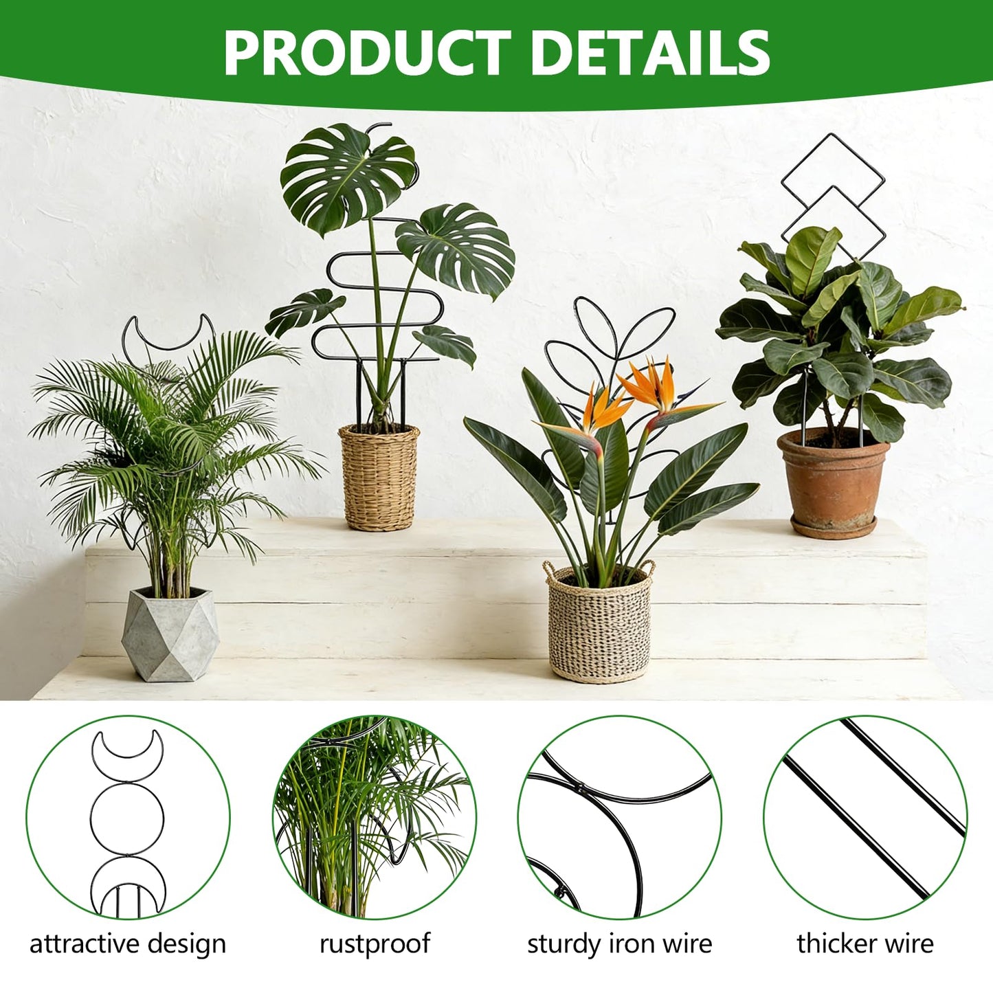 4 Pack Plant Trellis for Climbing Plants Indoor Outdoor, Garden Trellis for Potted Plants, Metal Climbing Plant Support for Houseplant