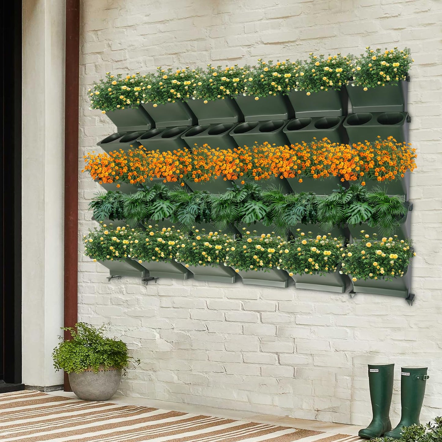 CheriMuMu 30 Pockets Self Watering Vertical Planters, Indoor Outdoor Wall-Mounted Flower Pot Holder, Hanging Planting Grow Bags, Stackable Gardening Greening Container for Herbs Vegetables Fruits