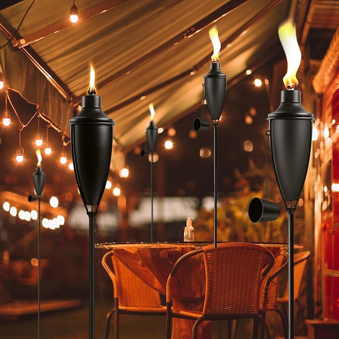 1 Pack Home Garden Torch , Large Capacity 22oz Outdoor Metal Torch Garden Décor,61-Inch Upgraded Citronella Torches with 3-Prong Grounded Stake, Table Top Torches for Party Patio Pathway