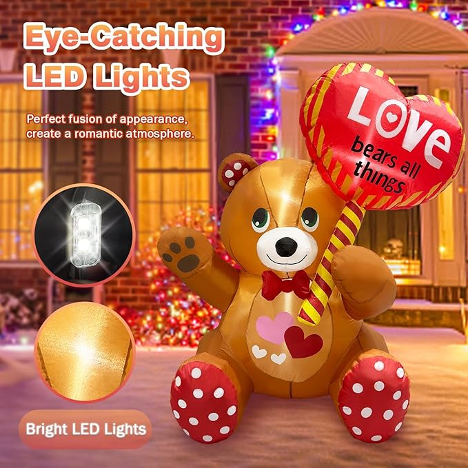 Valentines Day Inflatables Outdoor Decorations Love Blow Up Yard Décor Sweet Romantic Cute LED Lights for Indoor Outside Wedding Holiday Party Garden Lawn (Bear)