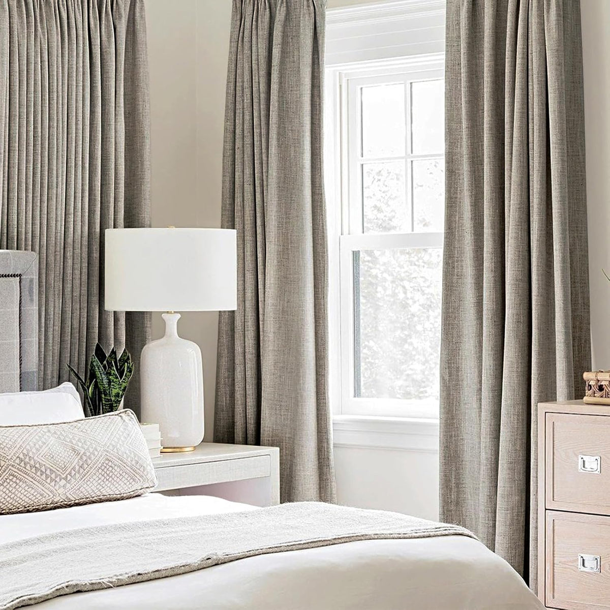MIULEE Blackout Linen Curtains - 100% Thermal Insulated Greige Draperies | Room Darkening 52x96 Inch (2 Panels)