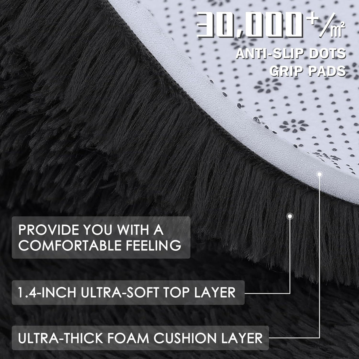 OLANLY Large Area Rug - Soft Fluffy Shaggy Carpet for Living Room & Bedroom | 5x9 ft, Black