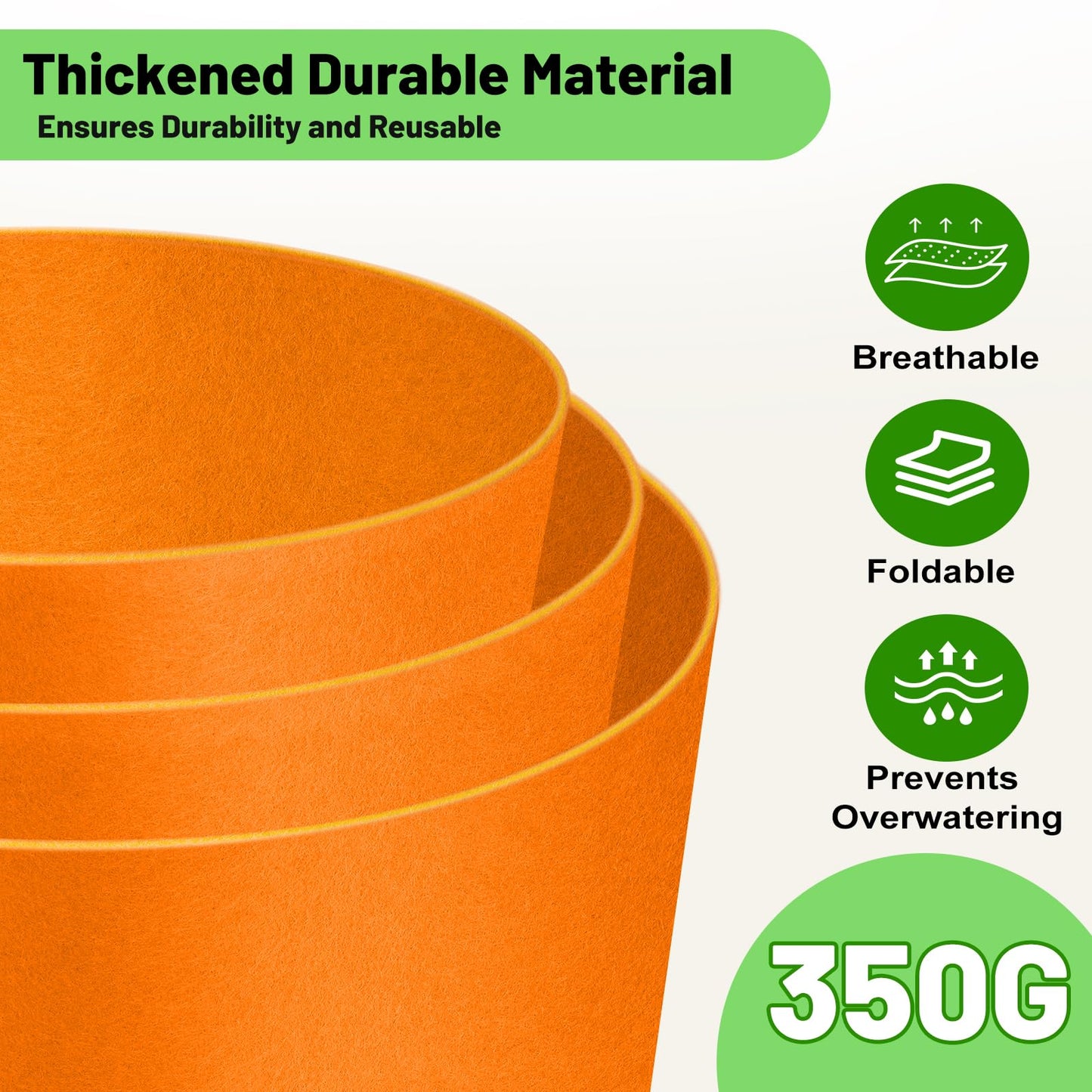 Fhyisble 15 Gallon Fabric Grow Bags 5-Pack, 350G Heavy Duty Nonwove Fabric Pots with Handles, Breathable Grow Planter for Vegetables Flowers Indoor Outdoor Gardening