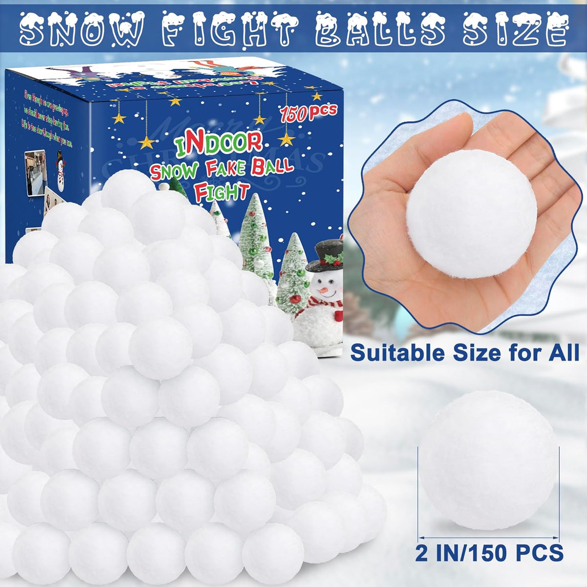Skiennix 150 PCS Indoor Snow Ball Fight Set - Soft Plush White Snow Balls for Kids & Family Fun