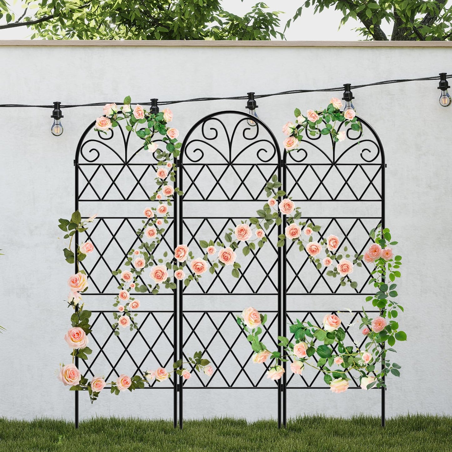 Garden Trellis for Climbing Plants, 3 Pack 38" Wx 64.6" H Rustproof Flower Trellis with Black Coating, Outdoor Climbing Rose Trellis Cucumbers Support for Courtyards Lawns (Diamond-Shaped Grid)
