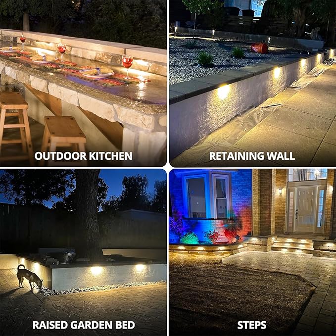 GKOLED 8 Pack 6.8 Inches LED Hardscape Lights, Low Voltage Retaining Wall Light Waterproof, 12V AC/DC Landscape Lighting, 1.5W 2700K, Classic Step Lights Outdoor, Die-cast Aluminum Housing