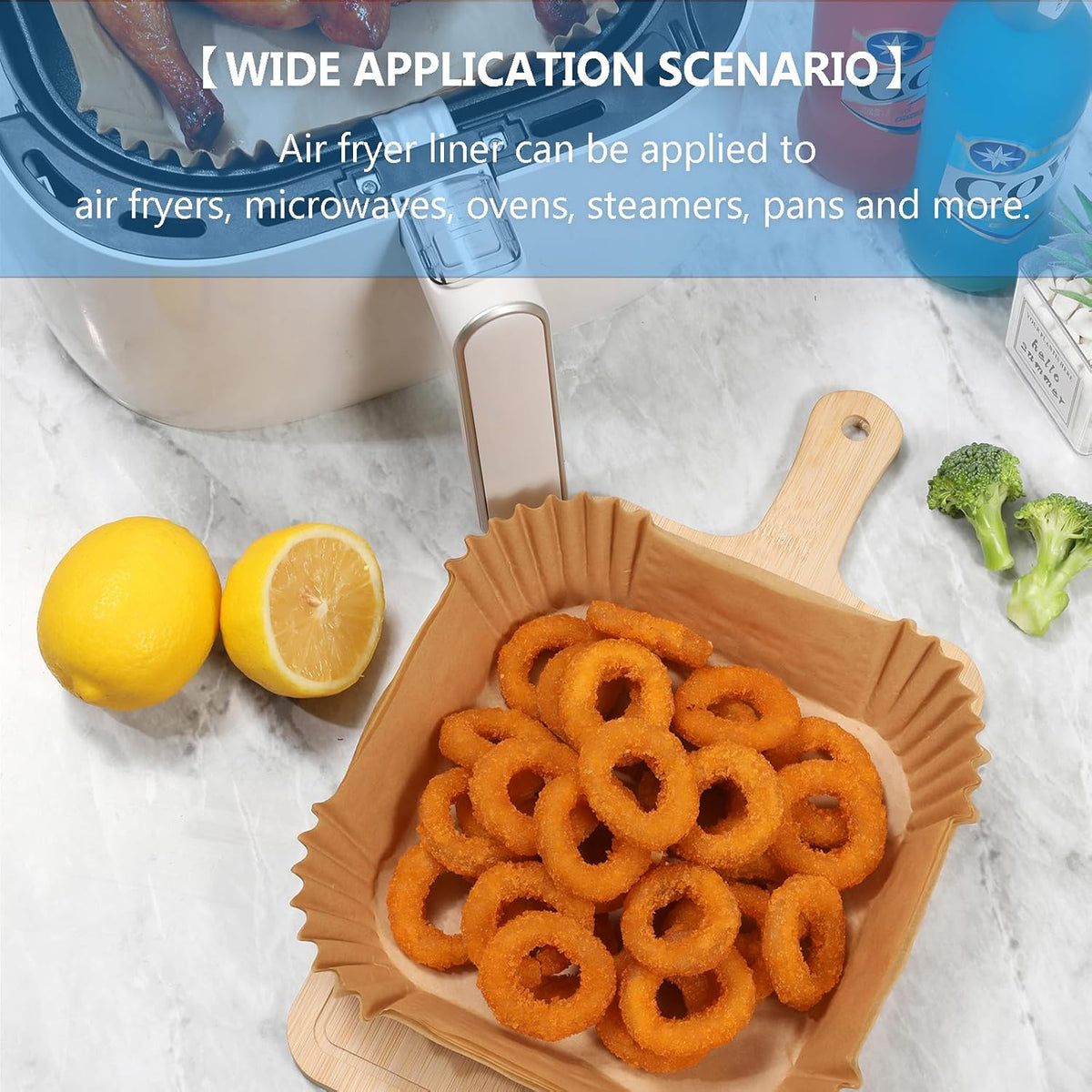 Skiennix Disposable Air Fryer Paper Liners - Non-Stick & Oil-Proof 100PCS | Fits 3-5QT Baskets, 6.5 Inch