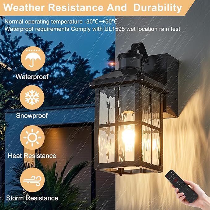 Porch Lights with GFCI Outlet with Remote,Dusk to Dawn Motion Sensor Outdoor Light, Upgraded 4 Lighting Modes Exterior Fixture Waterproof Outside Lights for House Patio Garage