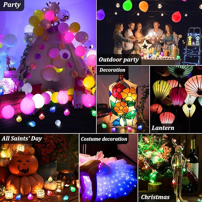 AIKEI 200pcs LED Balloon Lights, White Plus Colorful Mini Balls Lights,Long Standby Time Party Lamps,Waterproof for Paper Lantern,Easter Eggs Decor, Halloween Wedding Birthday Party Decoration