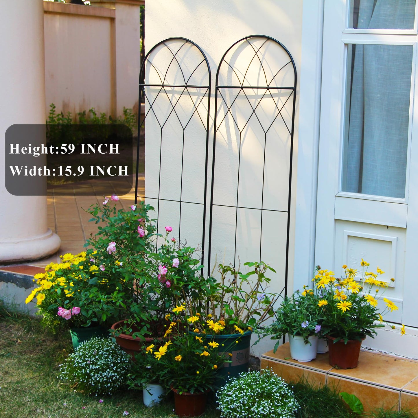 SCENDOR Garden Trellis for Climbing Plants Outdoor 2 Pack 59" H x 15.9" W Unique Design Metal Trellis for Cucumber, Tomatoes, Vines, Flower Beds, Roses - Rust Proof Iron