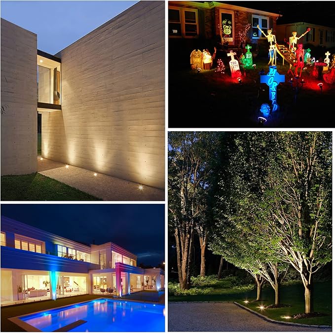 Junview Low Voltage Landscape Lights with Connectors Grated Top Anti-Glare LED Well Lights 12V-24V Waterproof Outdoor In-Ground Light Garden Landscape Lighting for Deck Pathway Yard (4)