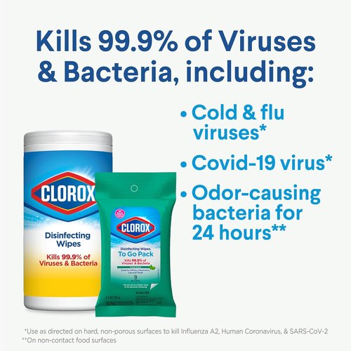 Clorox Disinfecting Wipes - Bleach-Free Fresh Scent | Convenient To-Go Pack, 9 Count, 24 Packs