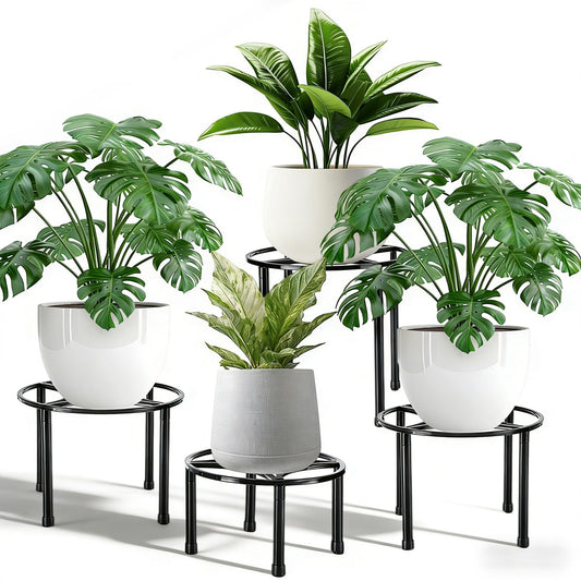 Otoolling 4 Pack Metal Plant Stands for Indoor Outdoor Plants Rustproof Metal Flower Pot Stands Round Plant Shelf Heavy Duty Potted Plants Shelf Decoration for Planter Supports Garden Home (3 Sizes)