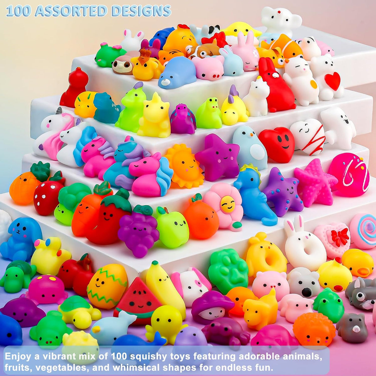 Mochi Squishy Toys 100-Pack - Fun Party Favors for Kids | Mini Fidget Toys & Classroom Prizes